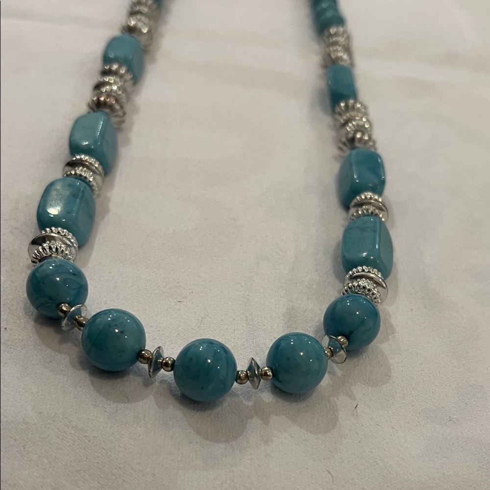 Blue and Silver Beaded Bauble Necklace